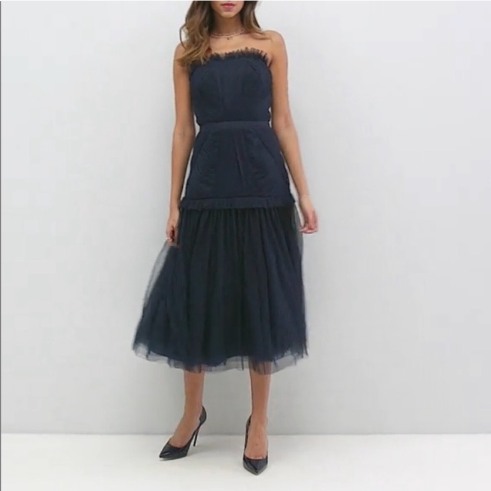ASOS Dark Blue Strapless Tulle Midi Dress